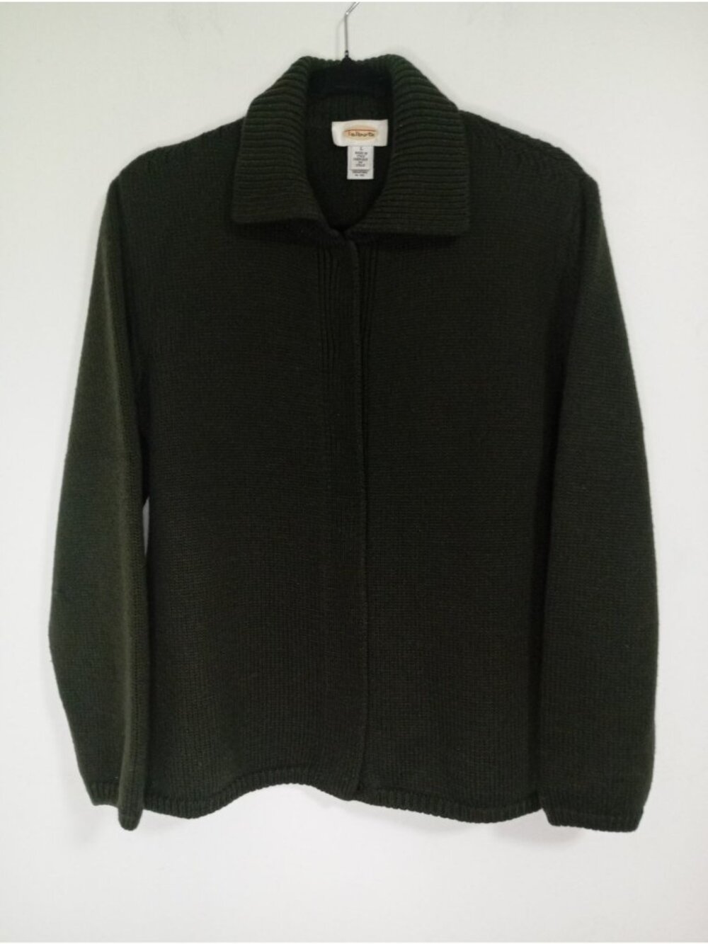 Talbots Womens Large Green Merino Wool Knit Cardigan Sweater Made In Italy